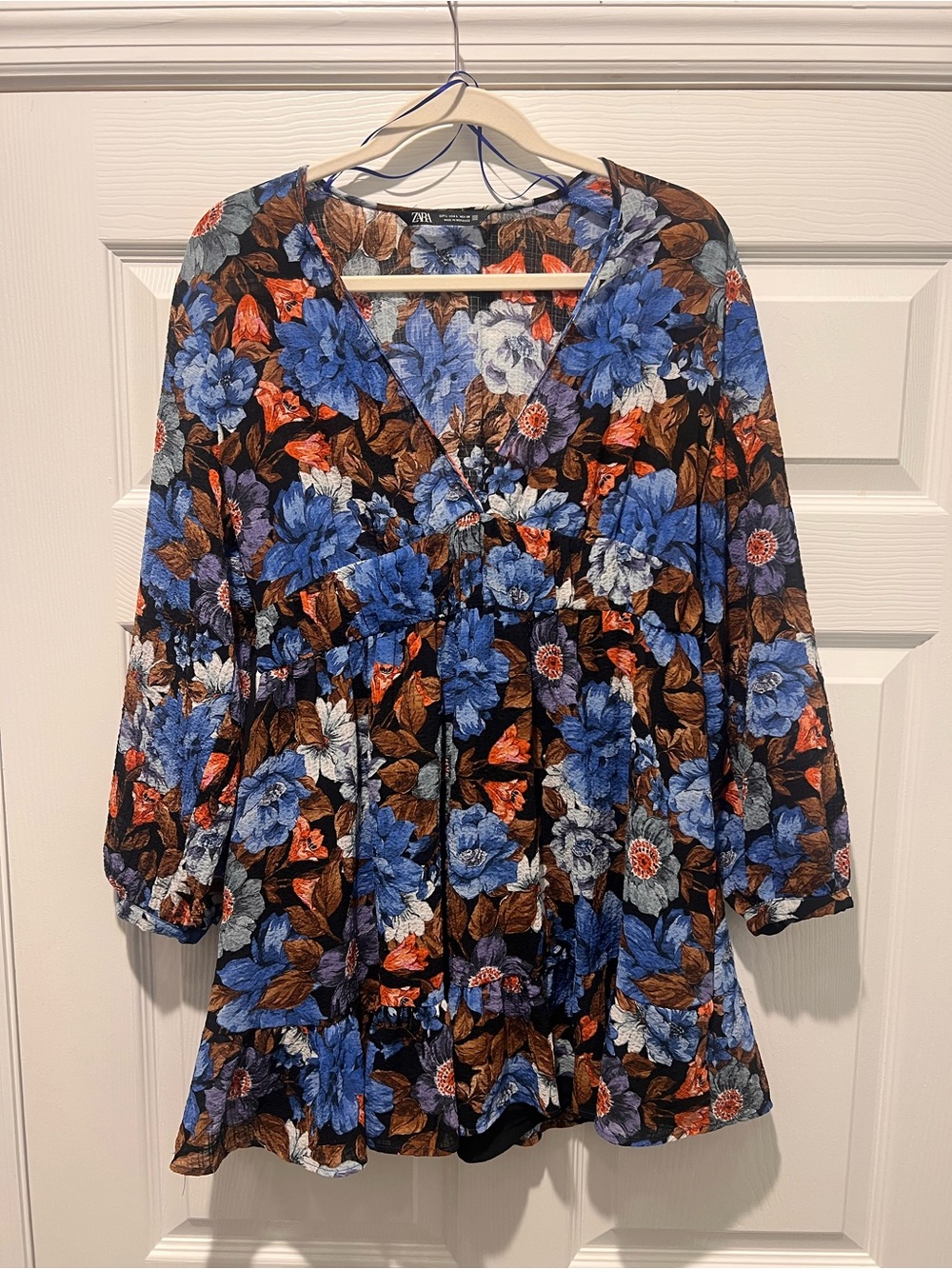 Zara Blue Multi Floral V-Neck Babydoll Tunic